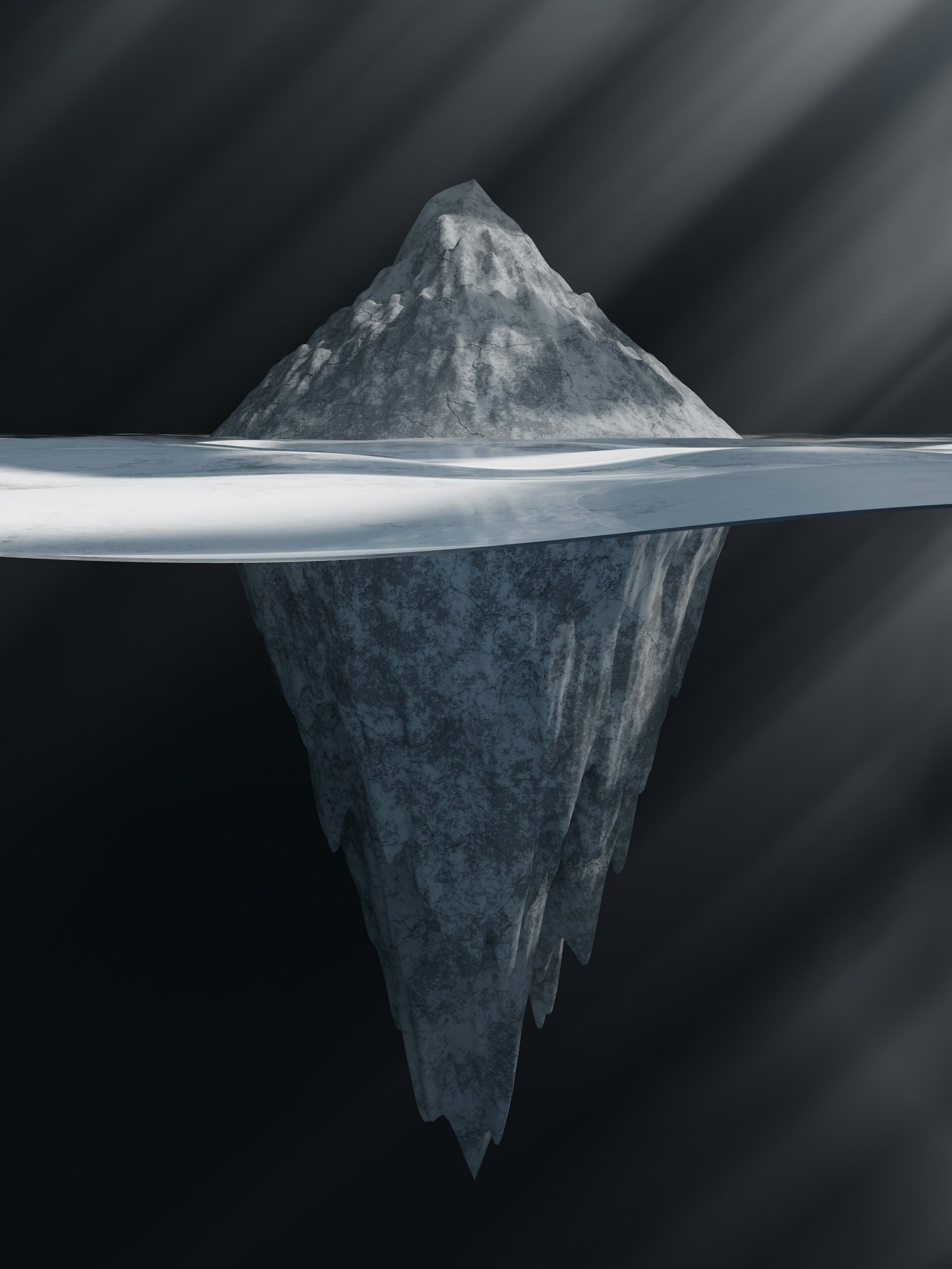 3D render: an iceberg with most of its mass below the waterline